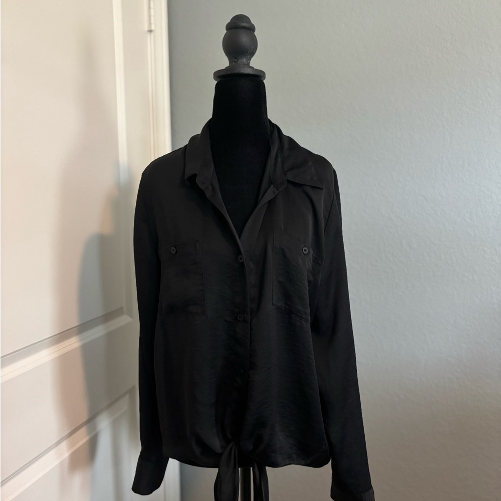 Ellen Tracy Black Satin Blouse